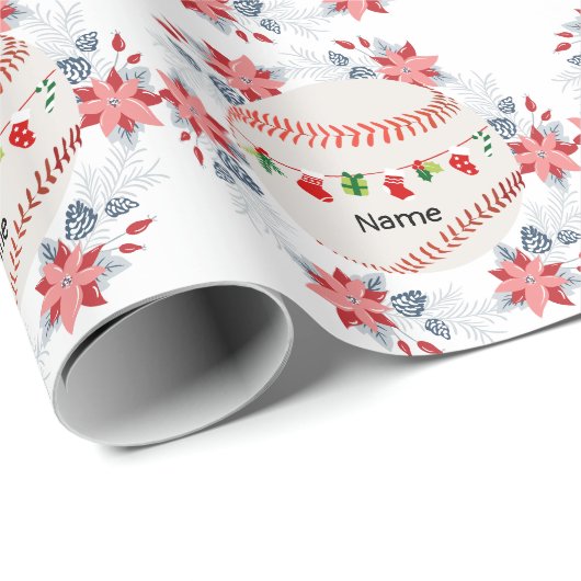 Baseball zu Weihnachten mit Namen für Kinder Geschenkpapier (Rolleneckpunkt)