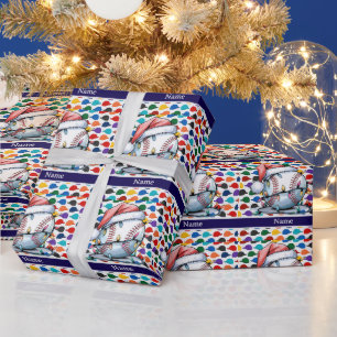 Baseball zu Weihnachten mit Namen für Kinder Geschenkpapier