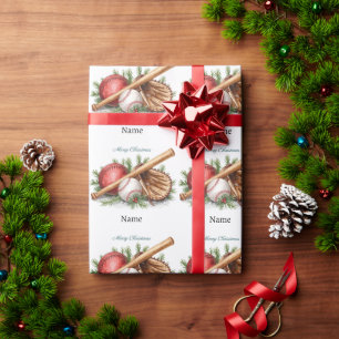 Baseball zu Weihnachten mit Namen für Kinder Geschenkpapier