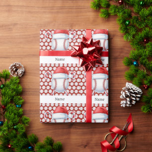 Baseball zu Weihnachten mit Namen für Kinder Geschenkpapier