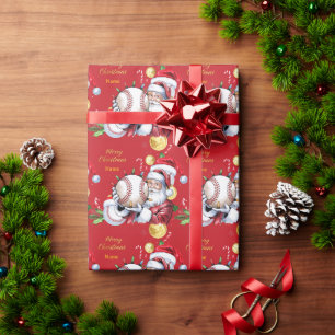 Baseball zu Weihnachten mit Santa Hut  Geschenkpapier