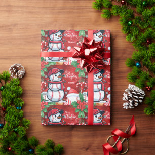 Baseball zu Weihnachten mit Santa Hut Geschenkpapier