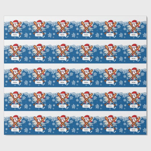 Baseball zu Weihnachten mit Weihnachtsmannmütze Geschenkpapier (Flach)