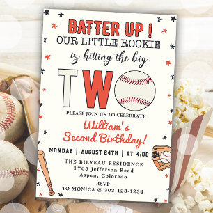 Baseball Zweite Geburtstagsparty Batup Einladung