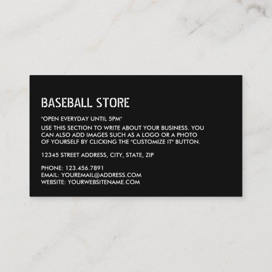 Baseballball, Baseball-Spieler, Trainer Visitenkarte (Rückseite)