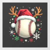 Baseballball mit Rentierhorden und Weihnachten Fensteraufkleber (Blatt)