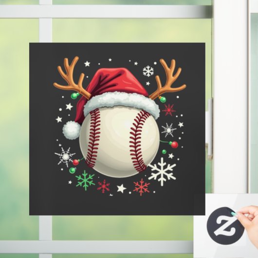 Baseballball mit Rentierhorden und Weihnachten Fensteraufkleber (Zuhause)