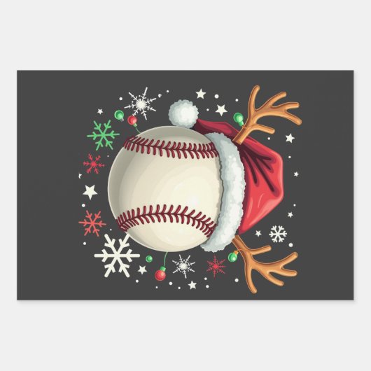 Baseballball mit Rentierhorden und Weihnachten Geschenkpapier Set (Vorderseite)