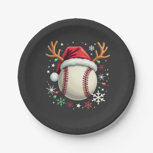 Baseballball mit Rentierhorden und Weihnachten Pappteller (Vorderseite)