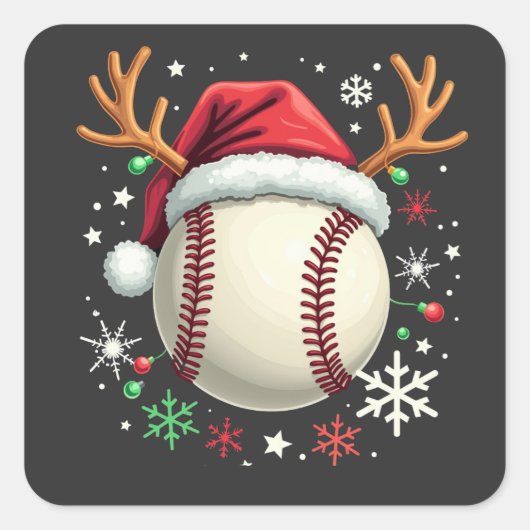 Baseballball mit Rentierhorden und Weihnachten Quadratischer Aufkleber (Vorderseite)