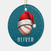 Baseballball mit Weihnachtsmannmütze Schneeflocken Keramik Ornament (Links)