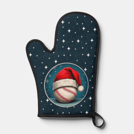 Baseballball mit Weihnachtsmannmütze Schneeflocken Ofenhandschuh (Vorderseite)