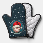 Baseballball mit Weihnachtsmannmütze Schneeflocken Ofenhandschuh (Vorderseite/Rückseite)