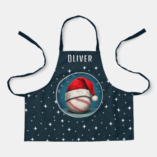 Baseballball mit Weihnachtsmannmütze Schneeflocken Schürze (Vorderseite)