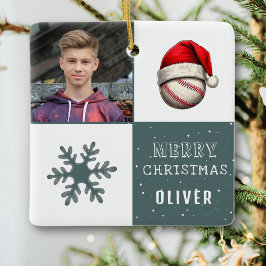 Baseballball mit Weihnachtsmannmütze Snowflake Fot Keramikornament