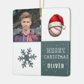 Baseballball mit Weihnachtsmannmütze Snowflake Fot Keramikornament (Links)