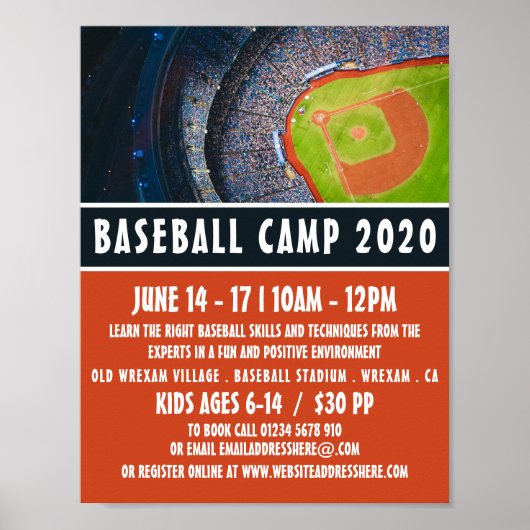 Baseballfeld, Baseballcampwerbung Poster (Vorne)