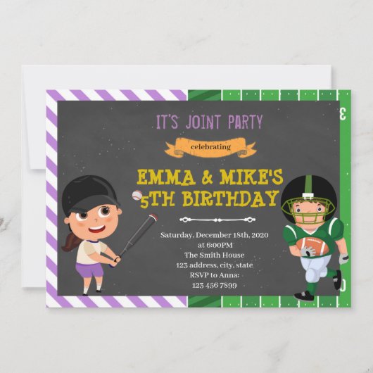Baseballfußballgemeinsames Party Einladung (Vorderseite)