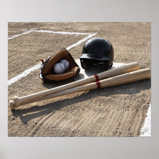 Baseballhandschuh, Bälle, Fledermäuse und Baseball Poster (Vorne)