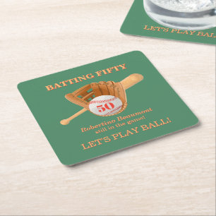 Baseballhandschuh Batting Fifty Männer 50. Geburts Rechteckiger Pappuntersetzer