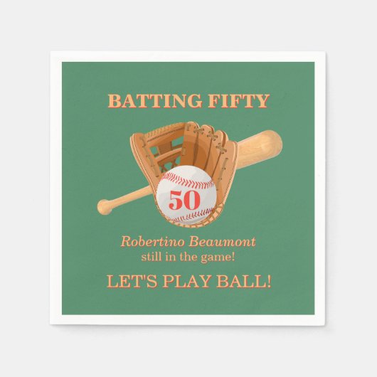 Baseballhandschuh Batting Fifty Männer 50. Geburts Serviette (Vorderseite)