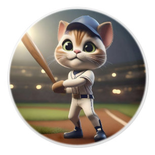 Baseballkatze, die zum Spielen bereit ist; Keramikknauf