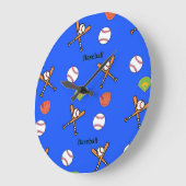Baseballmuster auf blau große wanduhr (Winkel)
