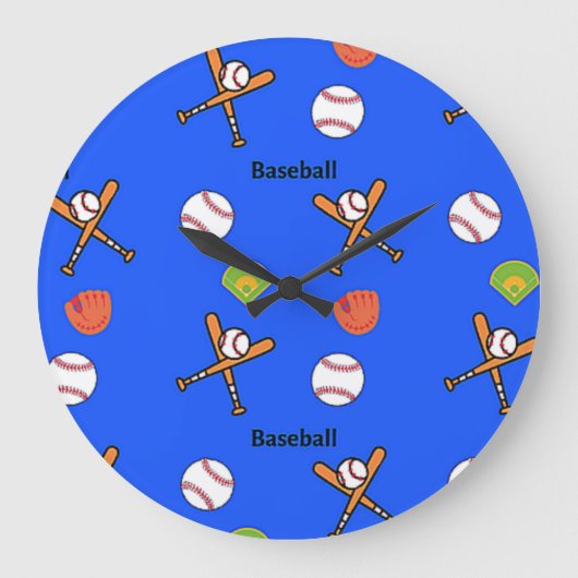 Baseballmuster auf blau große wanduhr (Vorderseite)