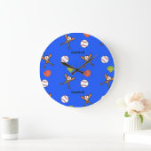 Baseballmuster auf blau große wanduhr (Zuhause)