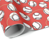 Baseballmuster im roten Hintergrund Geschenkpapier (Rolleneckpunkt)