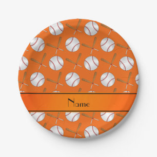 Baseballs aus orangefarbenem Holz mit personalisie Pappteller