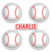Baseballs mit rotem Stich und Individuelle Name Aufkleber (Vorderseite)