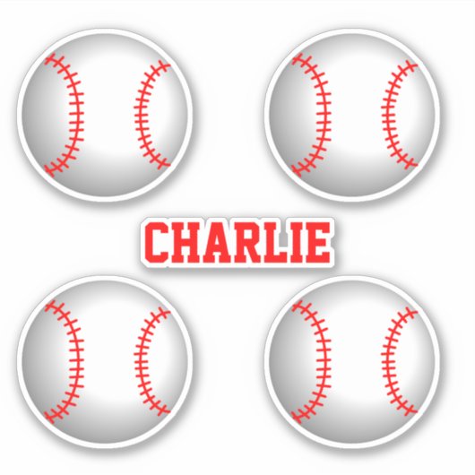 Baseballs mit rotem Stich und Individuelle Name Aufkleber (Vorderseite)