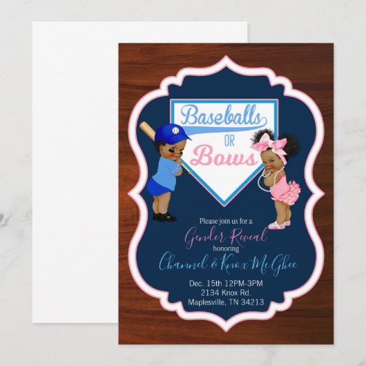 Baseballs oder Bows Einladung (Vorne/Hinten)