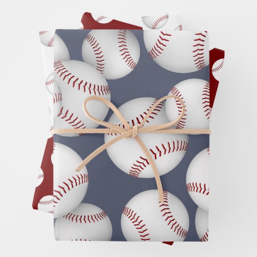 Baseballs Softballs koordinieren Set von 3 Geschenkpapier Set (Beispiel)