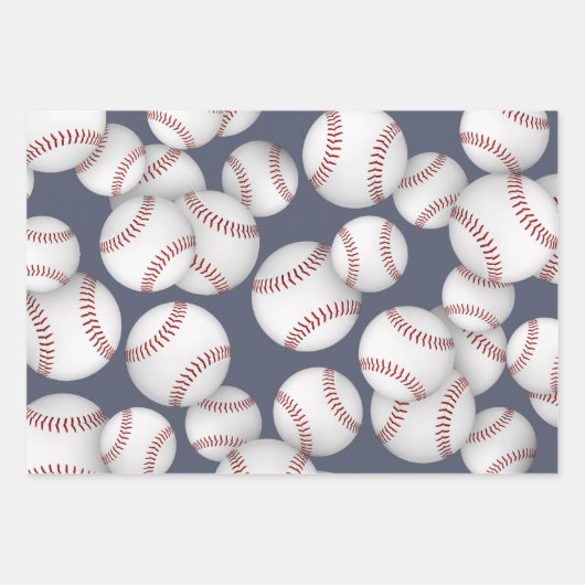 Baseballs Softballs koordinieren Set von 3 Geschenkpapier Set (Vorderseite)