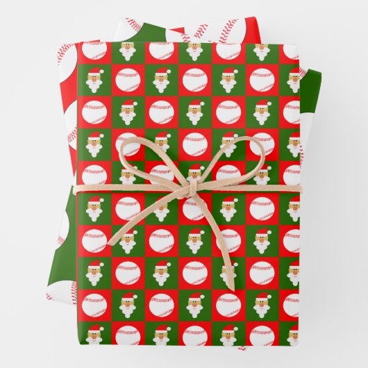 Baseballs und Weihnachtsmann Rot und Grün Geschenkpapier Set (Beispiel)