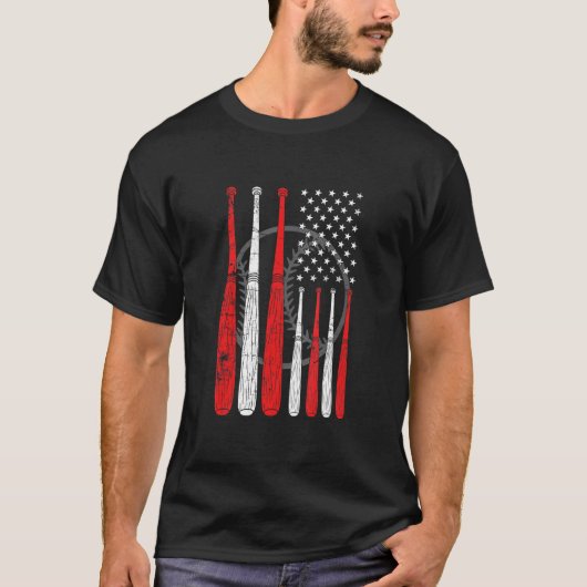 Baseballschläger US-Flagge Pitcher Catcher Basebal T-Shirt (Vorderseite)
