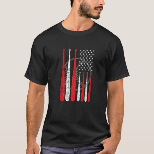 Baseballschläger US-Flagge Pitcher Catcher Basebal T-Shirt (Vorderseite)