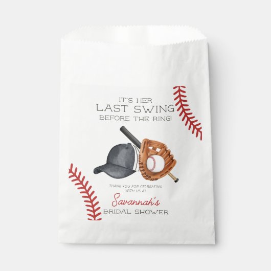 Baseballschwung vor dem Ring-Brautparty Geschenktütchen (Vorderseite)
