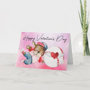 Baseballspieler am Valentinstag Aquarell Karte