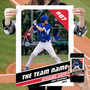 Baseballspieler-Anpassbares Geschenk in Weiß Rot Poster