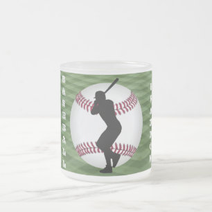 Baseballspieler auf dem Baseballfeld mit seinem Na Mattglastasse