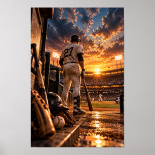Baseballspieler bei Sonnenuntergang Wandkunst – St Poster