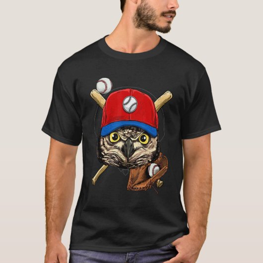 Baseballspieler Eule Vogel Werfer Fänger Baseball  T-Shirt (Vorderseite)