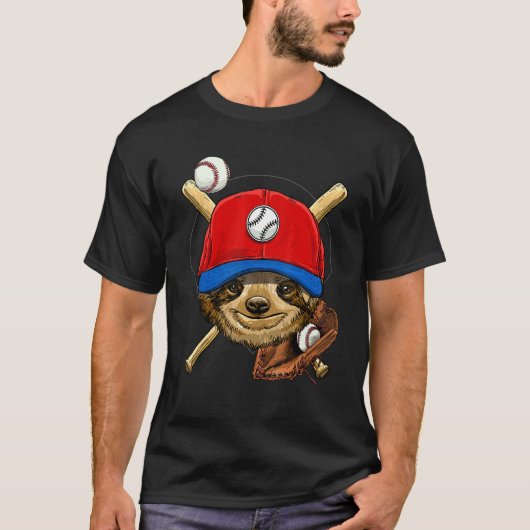 Baseballspieler Faultier Pitcher Fänger Baseball T-Shirt (Vorderseite)