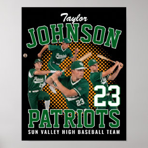 Baseballspieler-Foto im Retro-Bootleg-Stil in Grün Poster