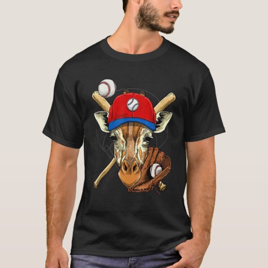 Baseballspieler Giraffe Pitcher Catcher Baseball C T-Shirt (Vorderseite)