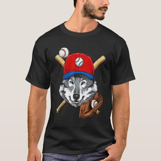 Baseballspieler Grauer Wolf Pitcher Catcher Baseba T-Shirt (Vorderseite)