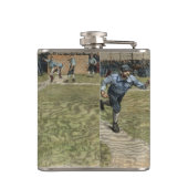 Baseballspieler in zweiter Base ausgeworfen Flachmann (Rückseite)